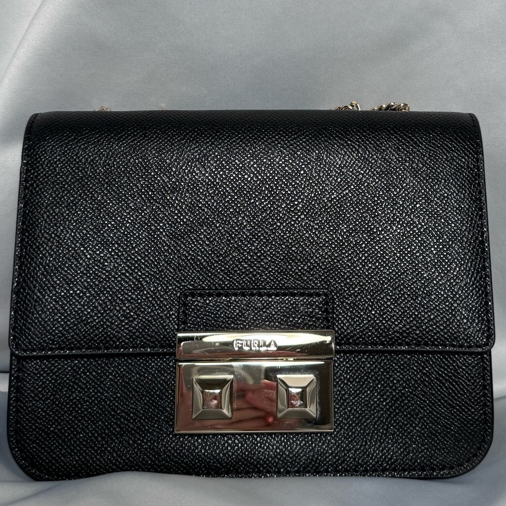 FURLA Bella Chain Crossbody Black In Gold Genuine Leather Bag - Picture 3 of 17